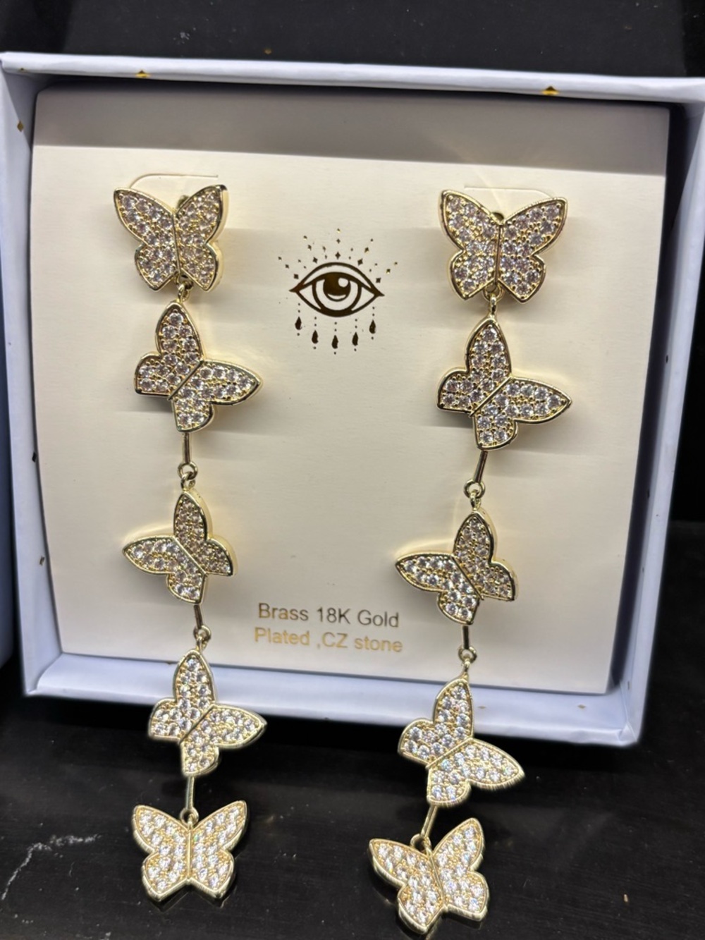 eye candy Gold Butterfly Chain Necklace with Clear Stones